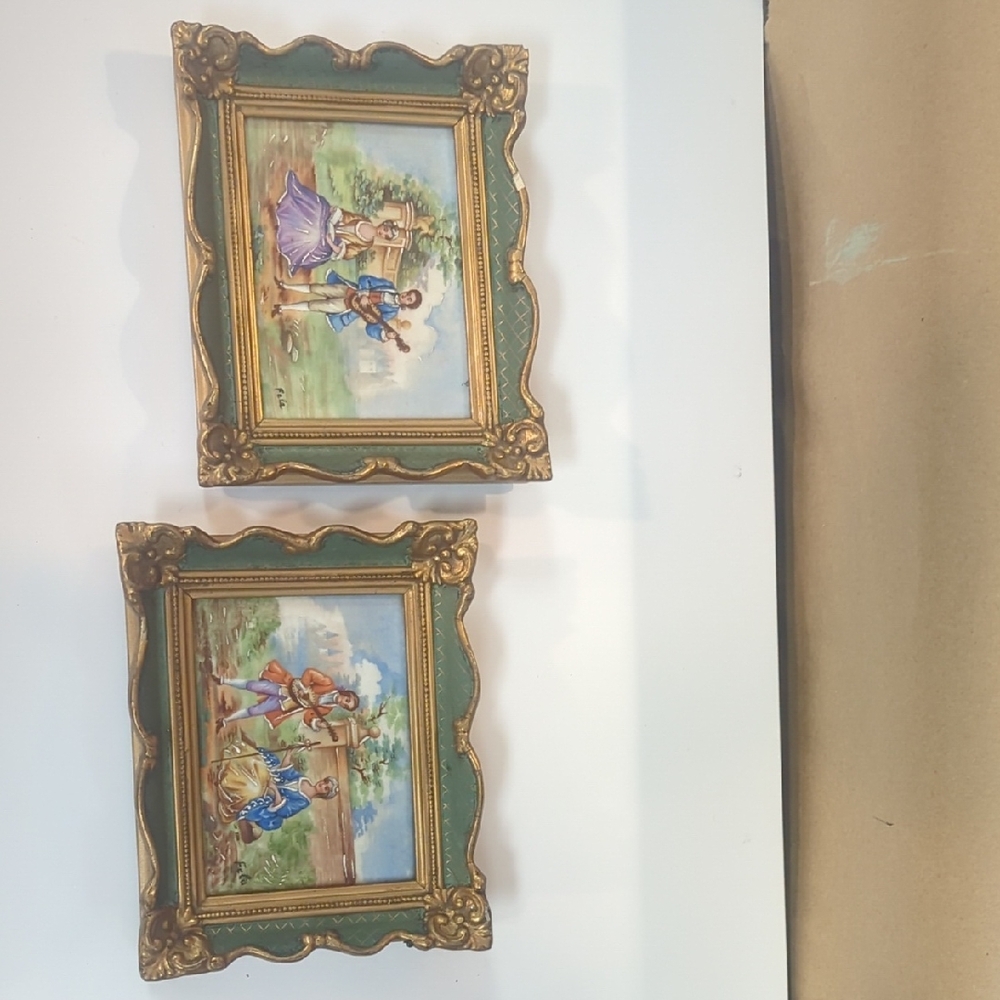 Limoges Gold and Green Ornate Picture Frames